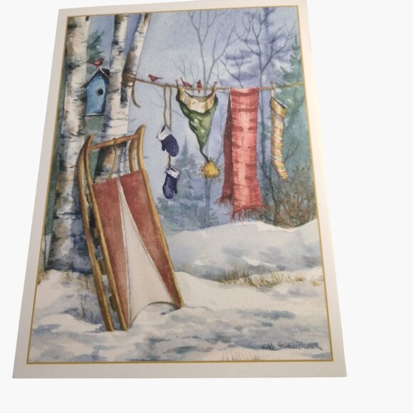 Michelle L. Palmer Other - Holiday Greeting Card Vintage Sled Winter Clothes Michelle Palmer
